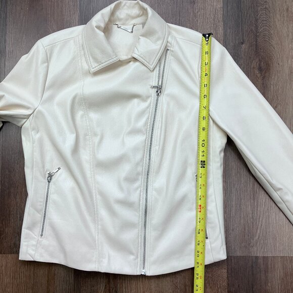 Chico's Cream Faux Leather Moto Jacket 1 6 8 10 Medium Biker Vegan - Picture 11 of 13